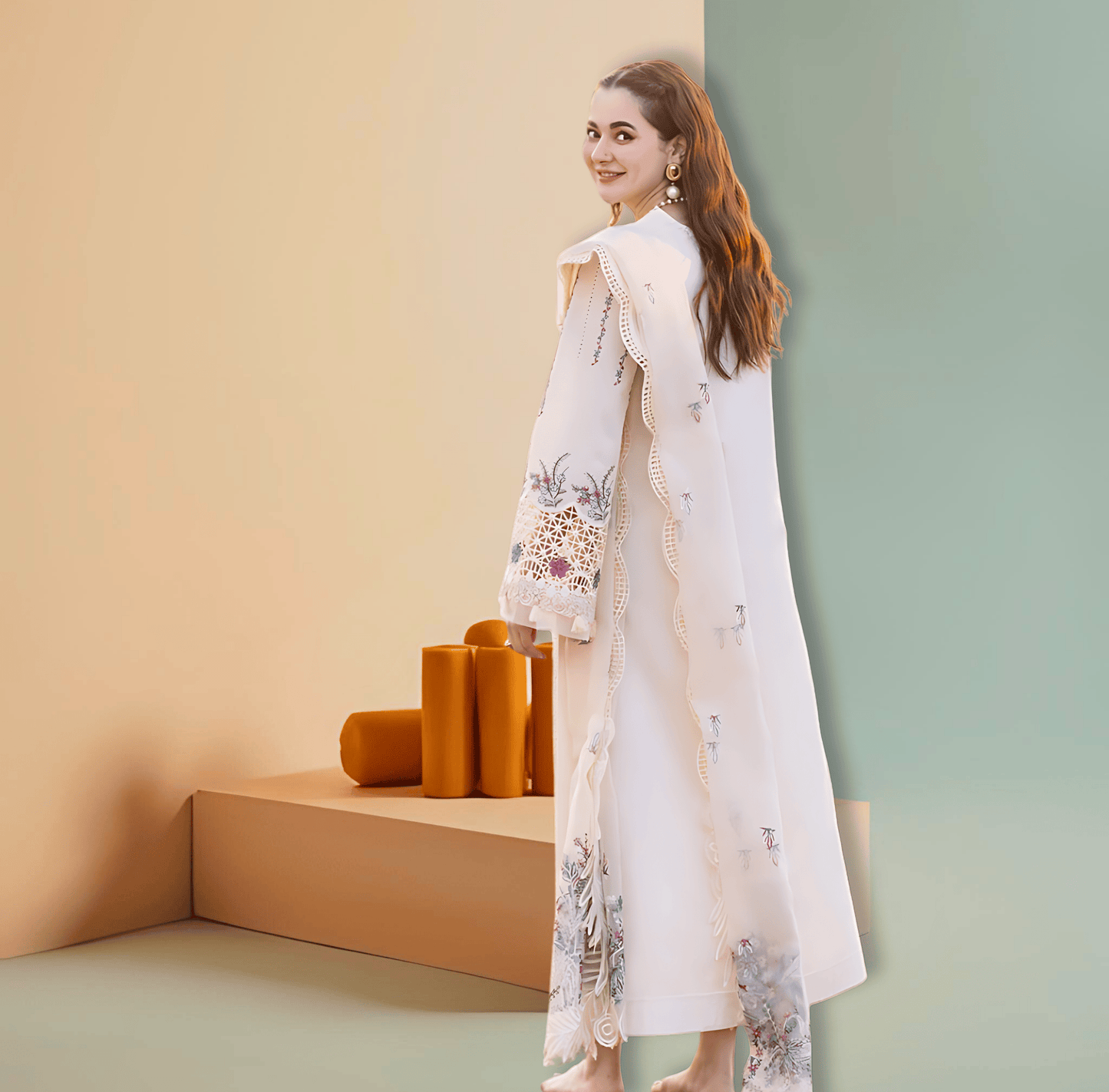 Cozy Elegant Cream Chicken Kari 3-Piece Lawn Suit