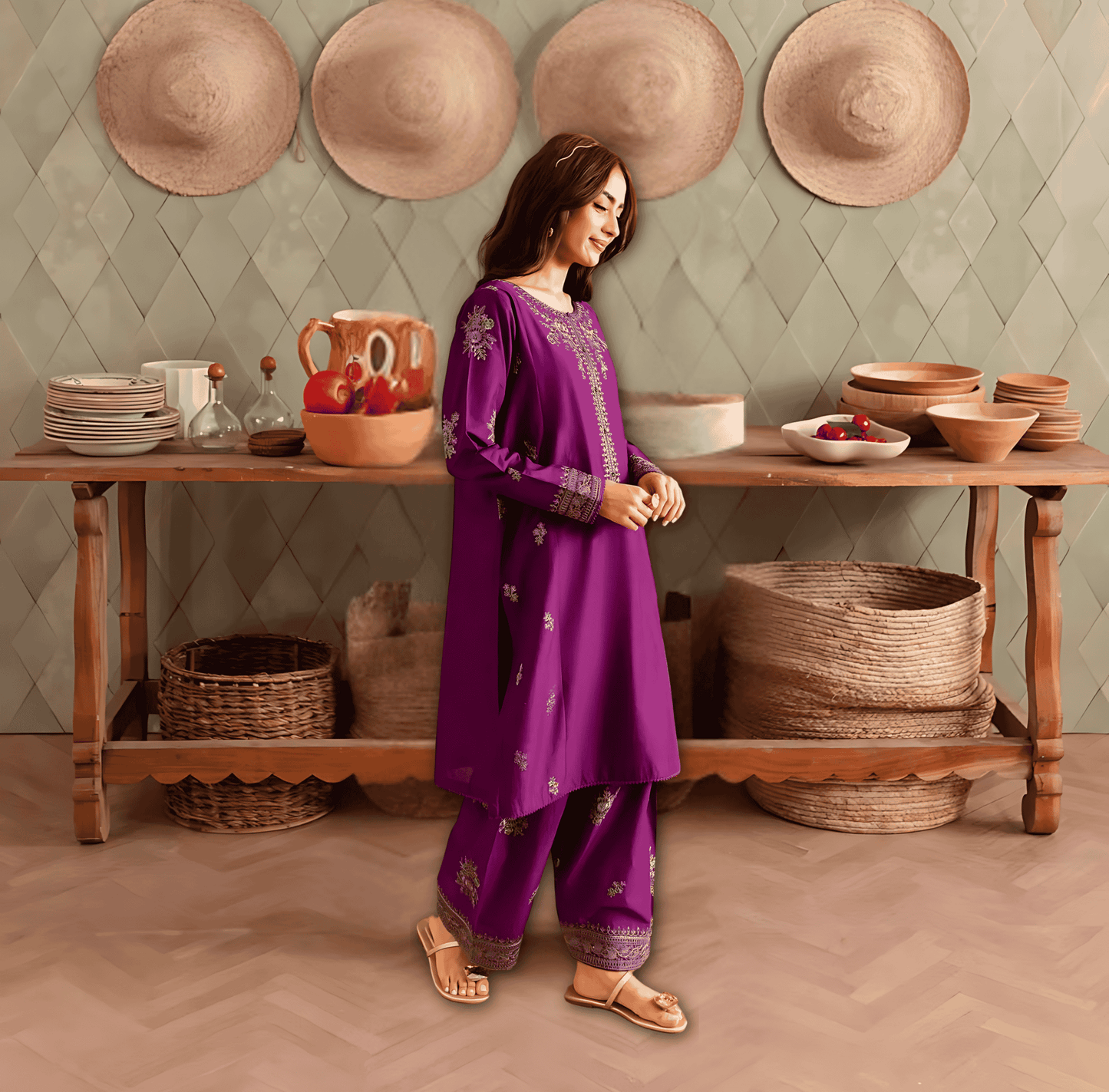 Cozy 2-Piece Wedding Summer Collection – Embroidered Khaddar Elegance