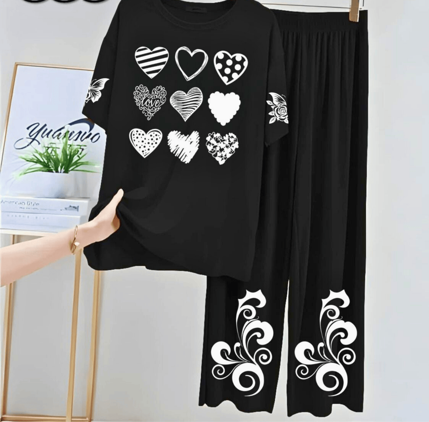 Black Women Printed Night Suit Fabric Jersey