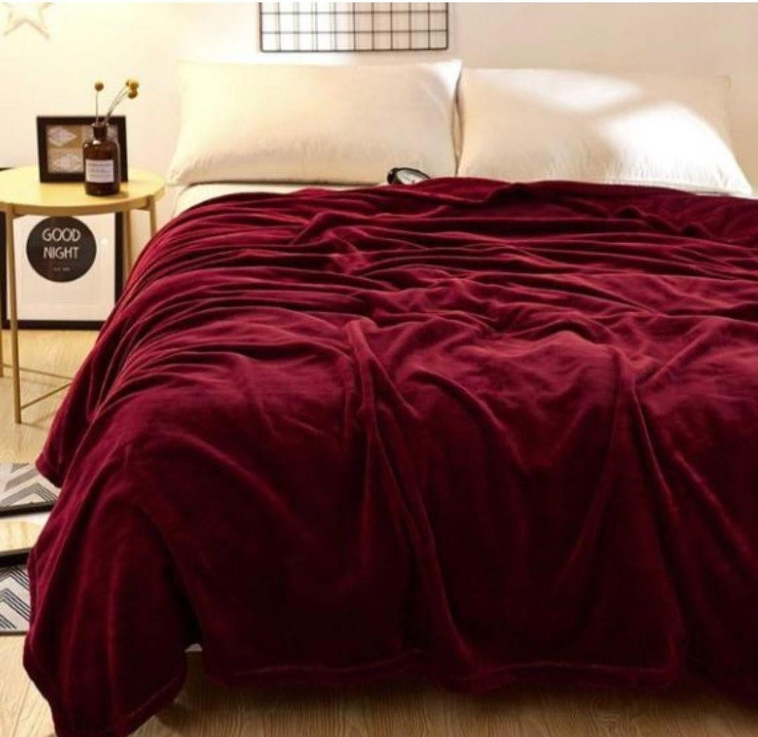 Stylish Fleece Plain Double Bed Blanket – Maroon