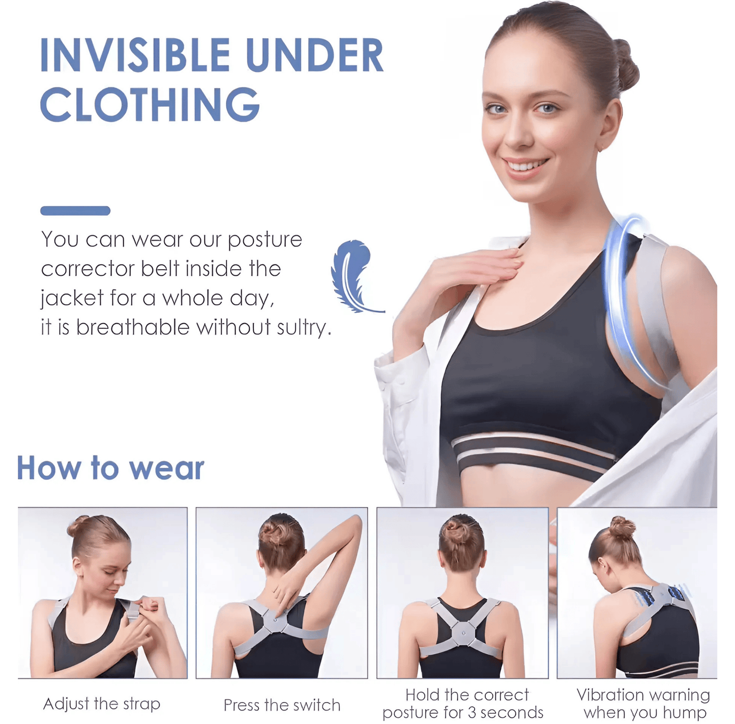Smart Sensor Corrector Belt, Smart Adjustable Posture Corrector With Vibration
