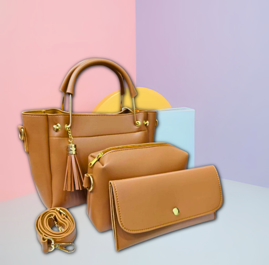 Women's PU Leather Plain Hand Bag Set