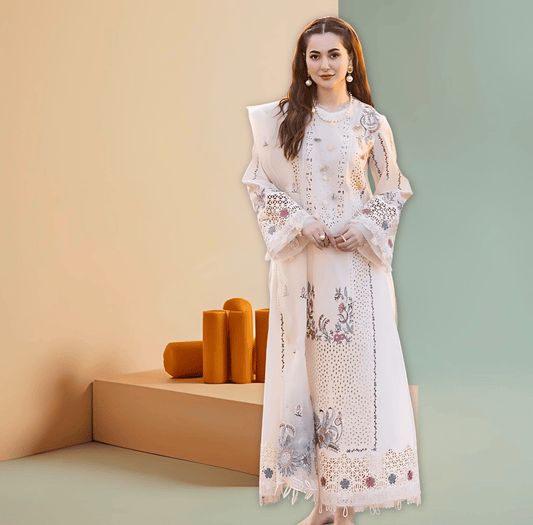 Cozy Elegant Cream Chicken Kari 3-Piece Lawn Suit