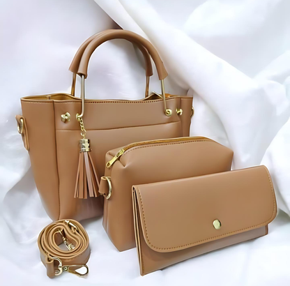 Women's PU Leather Plain Hand Bag Set