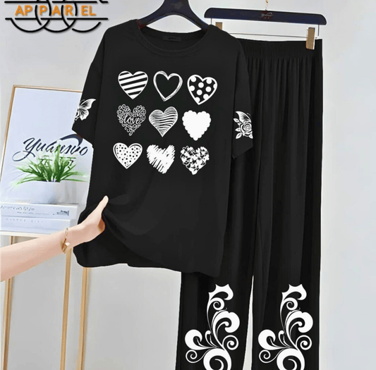 Black Women Printed Night Suit Fabric Jersey