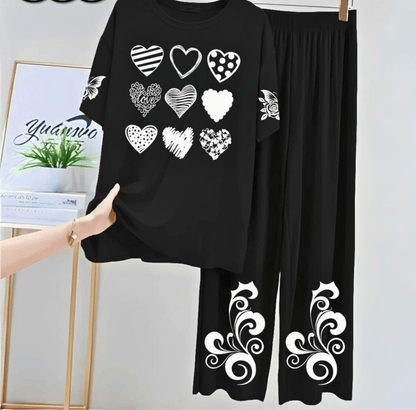 Black Women Printed Night Suit Fabric Jersey