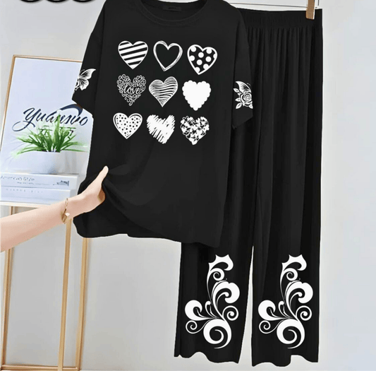 Black Women Printed Night Suit Fabric Jersey