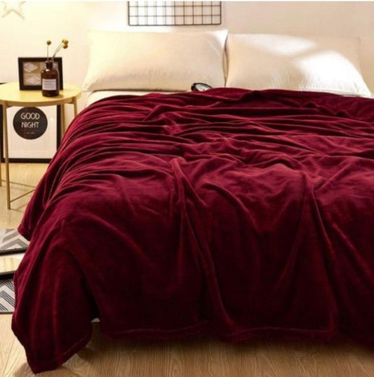 Stylish Fleece Plain Double Bed Blanket – Maroon