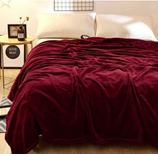 Stylish Fleece Plain Double Bed Blanket – Maroon