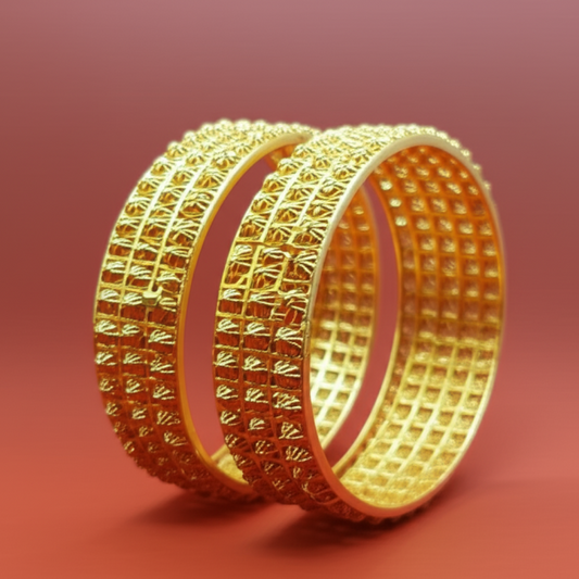 Golden Brass Bangles for Women – 1 Pair Bridal-Style Jewelry in Bright Gold