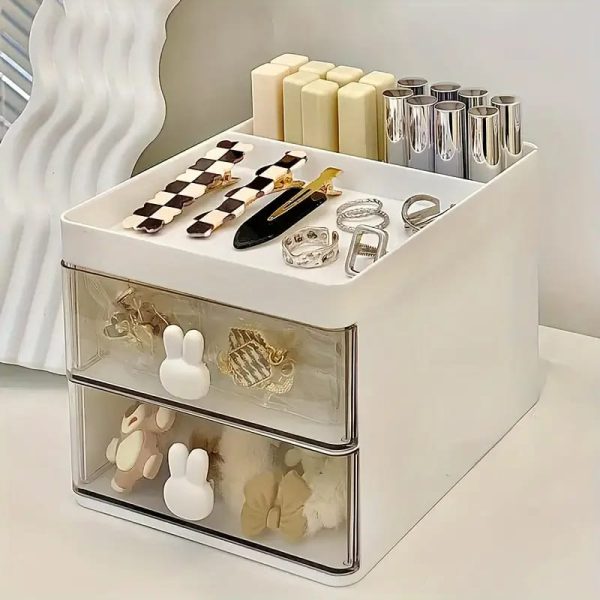 Rabbit Handle Clear Desk Organizer – Stylish & Multi-Functional Storage Box for Pen, Makeup & Jewelry