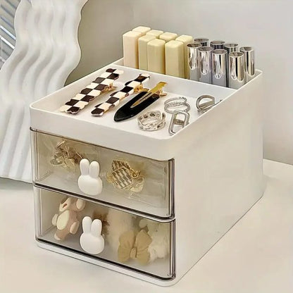 Rabbit Handle Clear Desk Organizer – Stylish & Multi-Functional Storage Box for Pen, Makeup & Jewelry