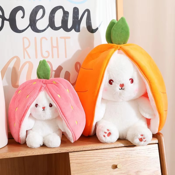 Strawberry Rabbit Plush Soft Doll – Hug Pillow for Babies & Kids