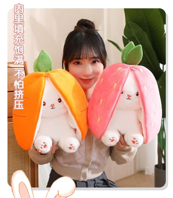 Strawberry Rabbit Plush Soft Doll – Hug Pillow for Babies & Kids
